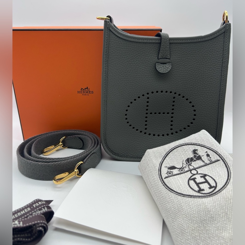 Hermes Mini Evelyne Messenger Bag in Gray with Gold Hardware